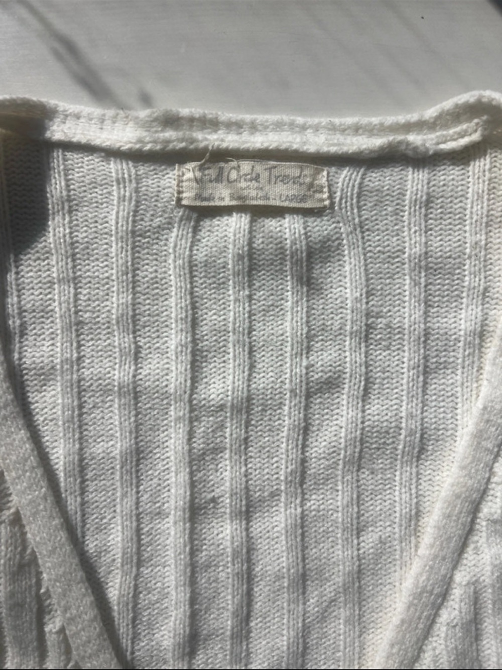 Cream Ribbed Tie-Front V-Neck Cardigan - Picture 3 of 5